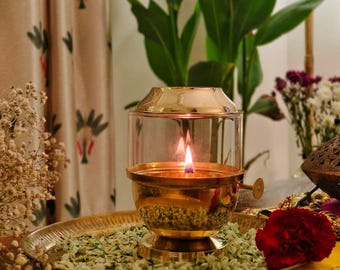 Handgemaakte messing Akhand Jyot Diya – verstelbare olielamp, decor diwali