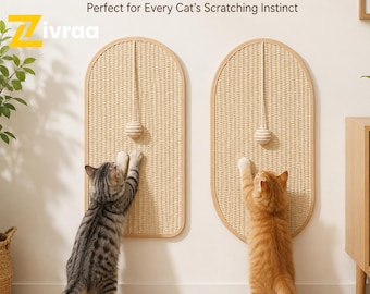 Sisal Cat Scratching Mat for Wall & Floor, Cat Scratch Pad with Hanging Ball Toy, Natural Sisal Scratcher, Cat Claw Grinding Board