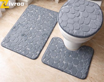 Juego de alfombras de baño de guijarros de 3 piezas, alfombra de baño antideslizante, alfombra de inodoro suave y absorbente, juego de alfombras de piso para decoración moderna de baño.