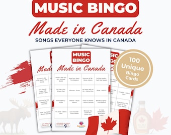 Music Bingo Canada Party Game, Canadian Songs Everyone Knows, Printable Bingo Carts for Groups, Fun Event Game for Adults, Instant Download