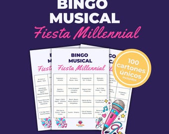 Musical Bingo Millennial Party 90s 2000s | Printable Game for Adults | 2000s Nostalgia, Parties and Friends | 100 Cards + Playlist