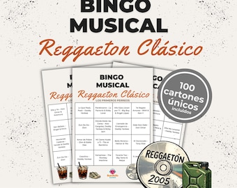 Reggaeton Old School 2000s Musical Bingo | Game in Spanish for Friends and Parties | Printable PDF Bingo Cards and Spotify Playlist