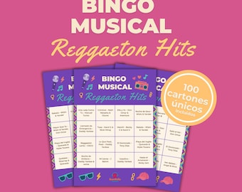 Reggaeton Hits Musical Bingo | 100 Unique Cards | Printable Party Game | Spotify Playlist Included