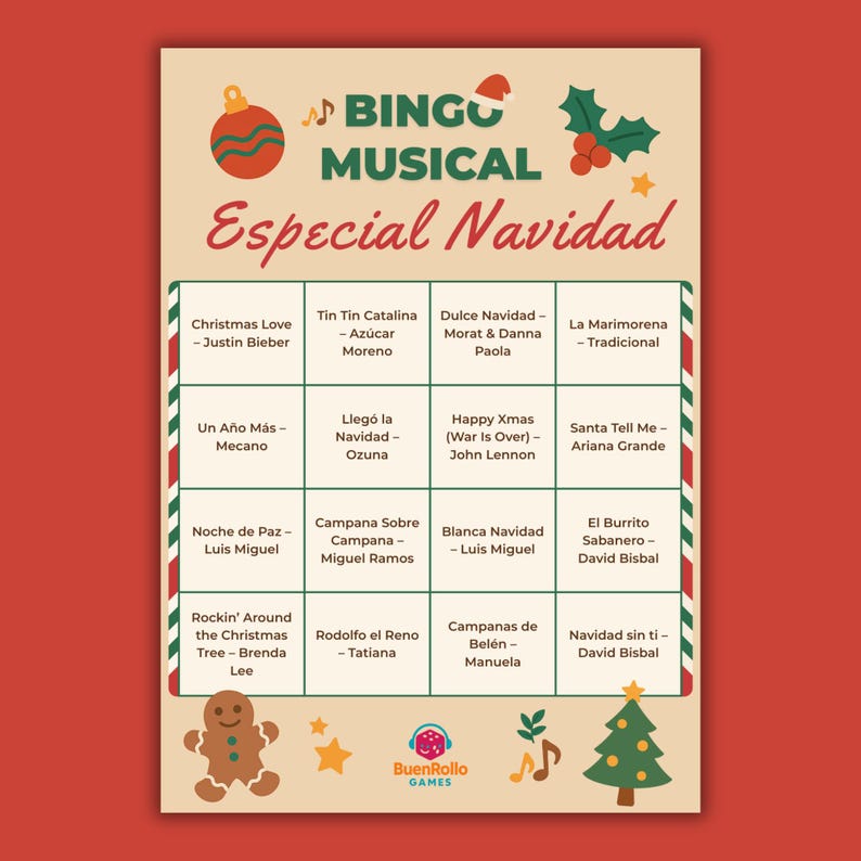 Bingo Musical Especial Navidad | 100 Cartones Únicos | Juego de Fiesta ...