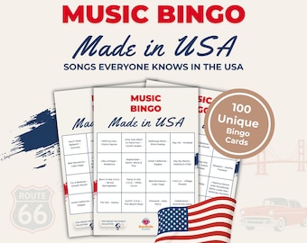 Music Bingo Printable Game, USA Music Bingo Cards, American Hits Party Game, Song Bingo, Instant Download, Adult Party Game, Group Game