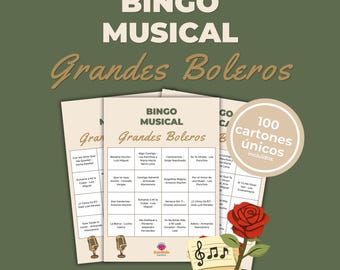 Boleros Printable Music Bingo Game for Latin Parties | Latino Party Game by Adults | Spanish Songs Bingo | PDF Instant Download Game