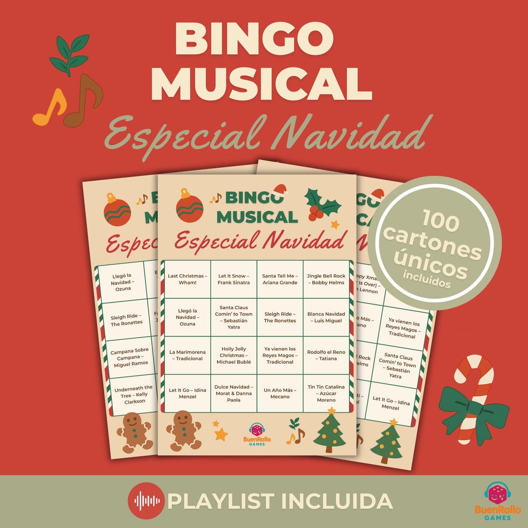 Bingo Musical Especial Navidad | 100 Cartones Únicos | Juego de Fiesta ...
