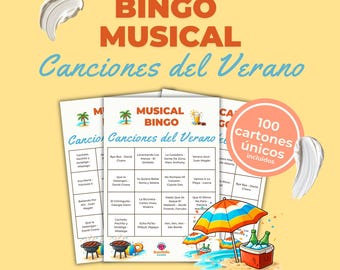 Summer Songs Music Bingo | Party Game | 90s 2000s 2010s Hits | Printable Musical Game | 100 Bingo Cards