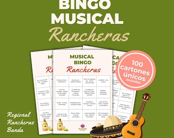 Mexicaanse Ranchera Muziek Bingo | Regionale en Banda Muziek | Mexicaans Feestspel | Mariachi Liedjes Feestspel Printbaar
