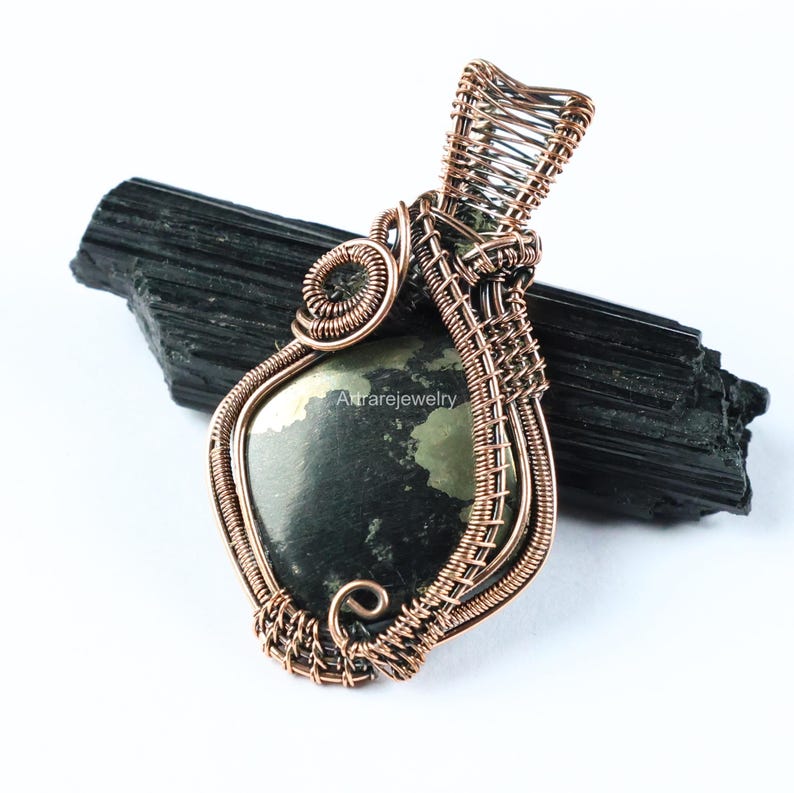 Pyrite Copper Wire Wrap Pendant Handmade Cushion Gemstone Jewelry - Etsy