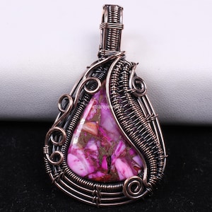 Ruby Turquoise Copper Wire Wrap Pendant Handmade Natural Gemstone Jewelry