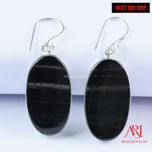 Hypersthene Dangle Drop Earrings 925 Sterling Silver Black Stone Jewelry