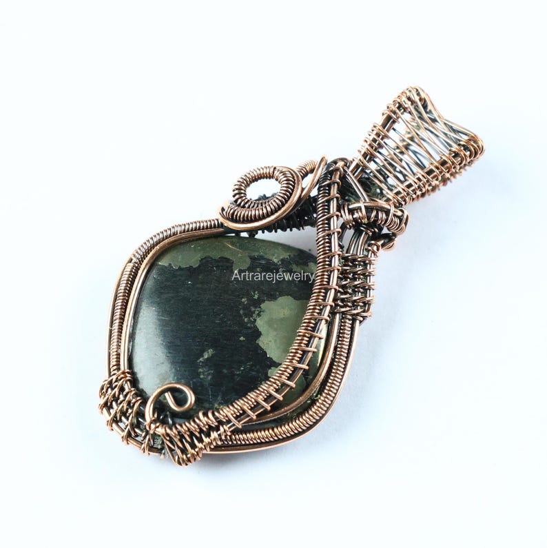 Pyrite Copper Wire Wrap Pendant Handmade Cushion Gemstone Jewelry - Etsy