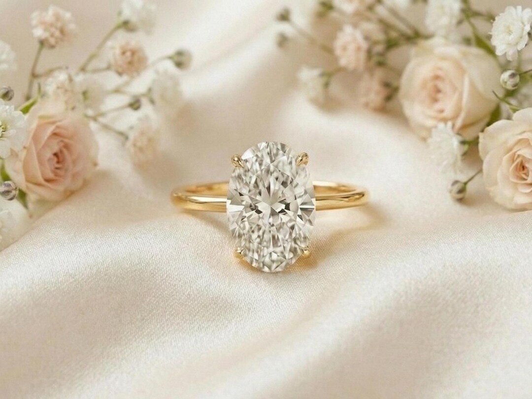 3ct Oval Cut Moissanite Ring • 14k Gold Wedding & Engagement Ring ...