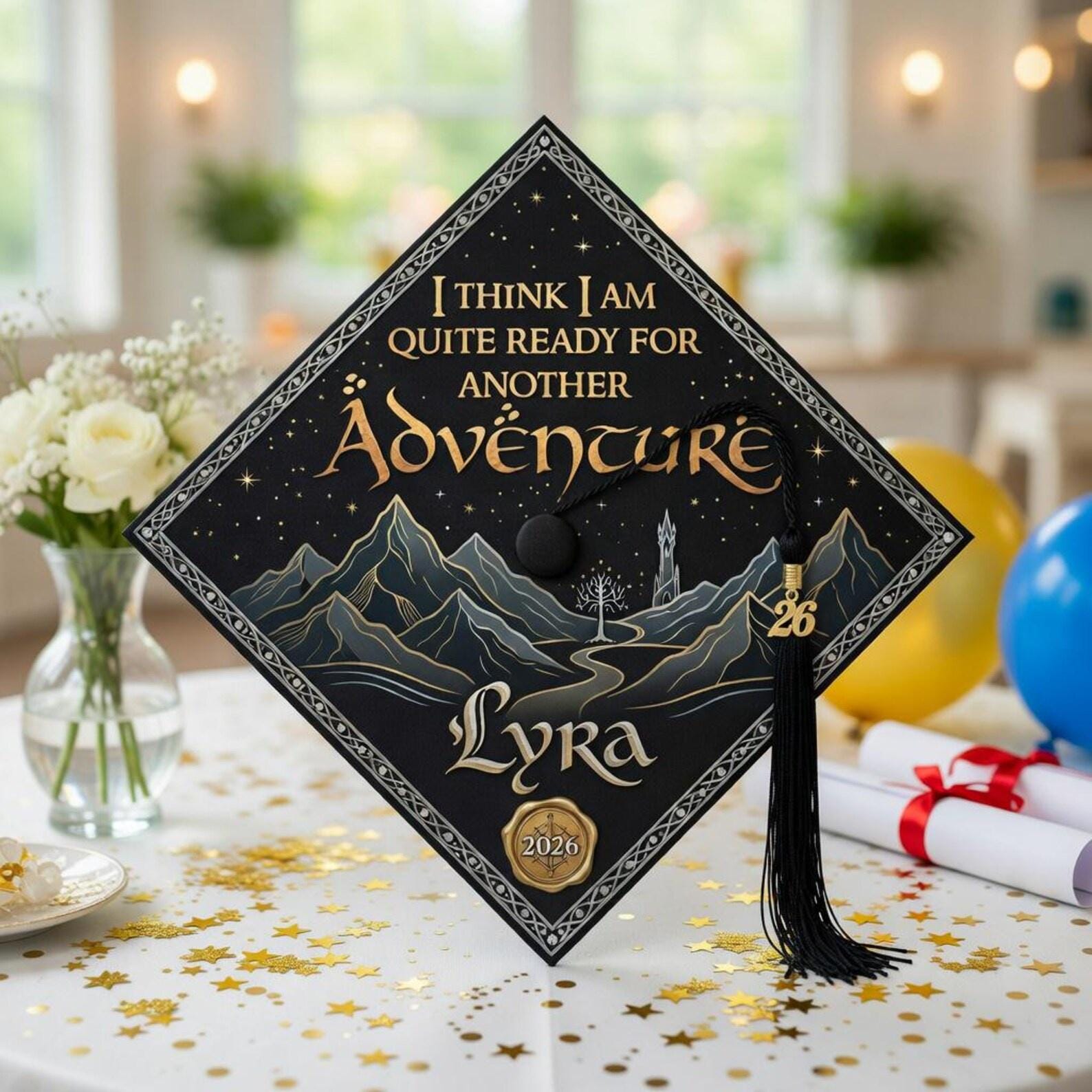 Mountain Grad Card Graduation Cap Topper 2026, Another Adventure Grad Cap, Custom Name ...