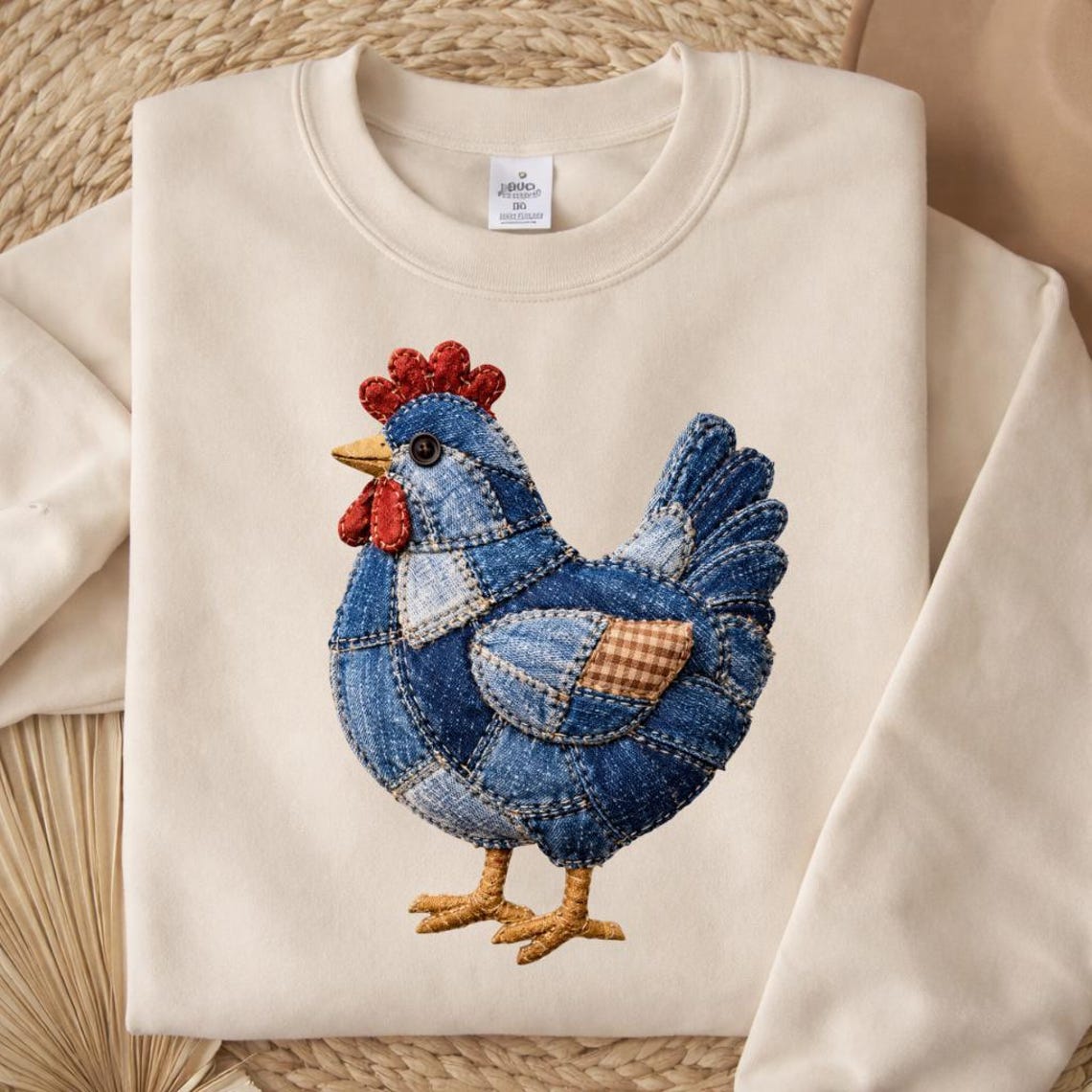 Denim Faux Patchwork Chicken PNG, Quilted Farm Hen Sublimation Design ...
