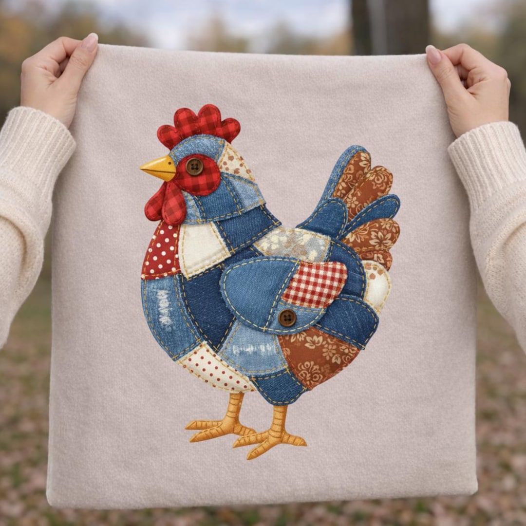 Denim Faux Patchwork Chicken PNG | Patchwork Rooster Design for ...
