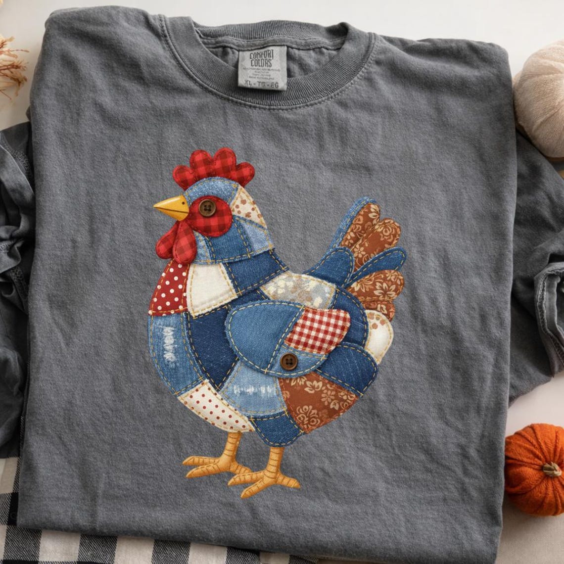 Denim Faux Patchwork Chicken PNG | Patchwork Rooster Design for ...
