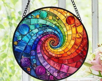 Acchiappasole in vetro colorato a spirale arcobaleno, decorazione colorata per finestre, decorazione astratta in vetro, regalo in stile boho.