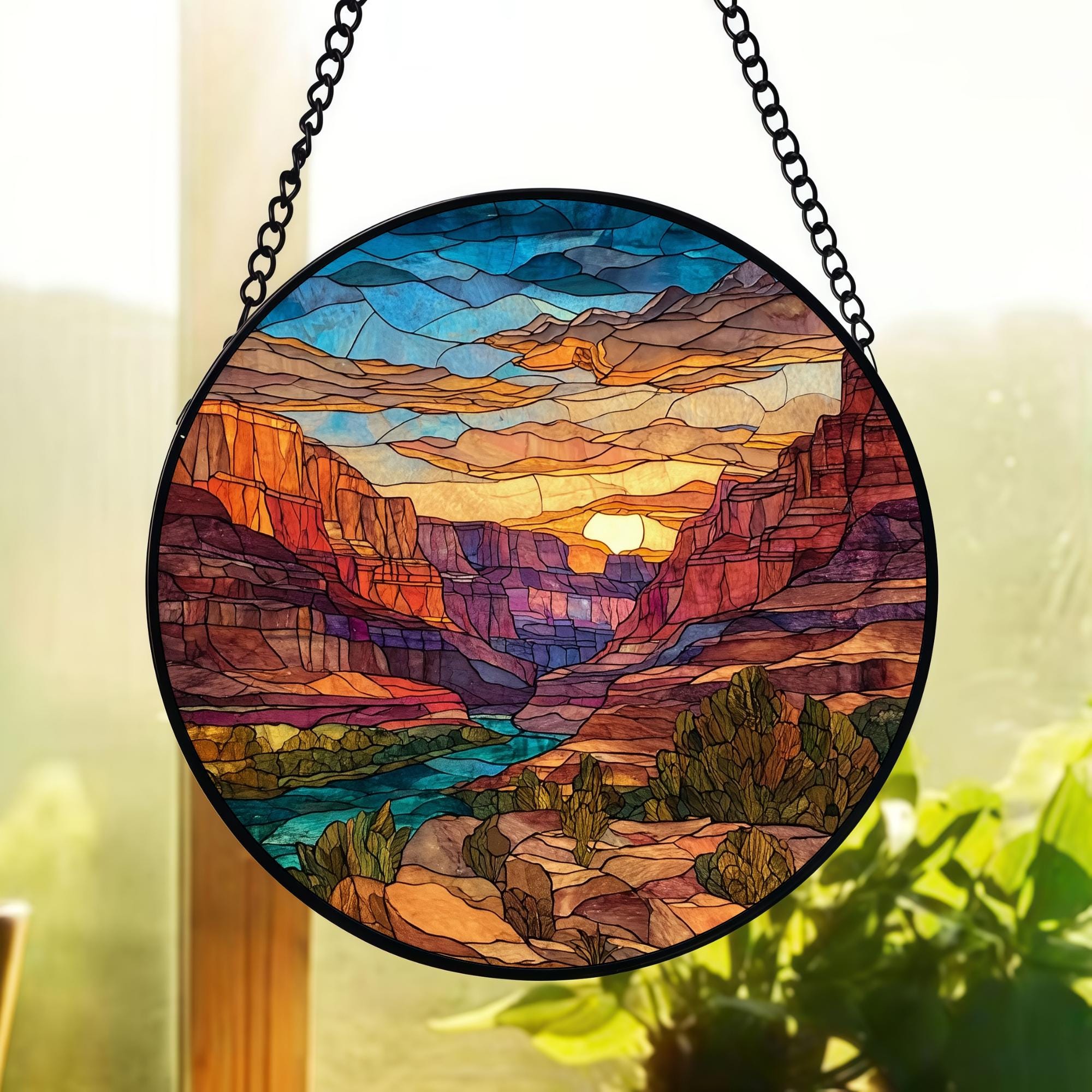 Grand Canyon Sunset Suncatcher, Southwest Landscape Stained Glass Window Hanging