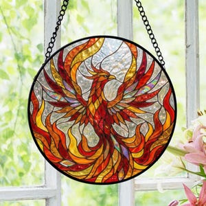 Phoenix Stained Glass Suncatcher, Fire Phoenix Art, Mythical Bird Glass Decor, Fantasy Home Decor, Phoenix Lover Gift