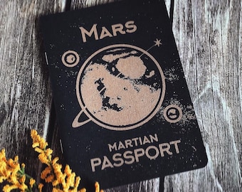 Martian Passport - 32 Page 5X7 Inch Notebook - Retro Futuristic Mars Book