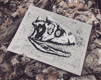 Carnotaurus Art Print - Cretaceous Period Oddities Curiosities - Dinosaur Themed Gift - Kids Condo Bedroom Home Decor - Skull Poster