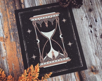 The Magic Hour Art Print - Handmade Gothic Decor - Magical Hourglass Night - Temporal Poster Ideas - Dark Dreamy Gift - Moon Wall Art