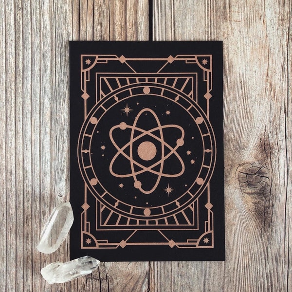 Atomic Art Print - 5 x 7 Inch - Handmade Screenprint - Dark Academia Aesthetic Art Poster