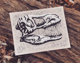 T-Rex Skull Art Print: Handmade Dinosaur Poster (11x14)