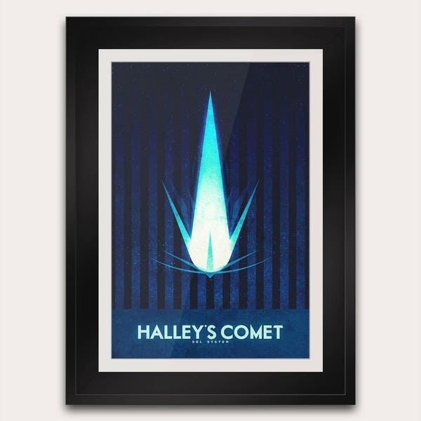 Halley's Comet - Postcard or Poster - Galaxy Art Print - Space Travel Home Decor - NASA Astronomy - Retro Futuristic Art Deco Print