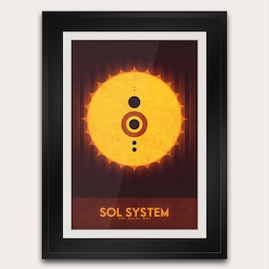 Affiche ou carte du système solaire minimaliste - impression d'art galaxie - décoration d'intérieur voyage dans l'espace - astronomie de la NASA - impression art déco rétro futuriste