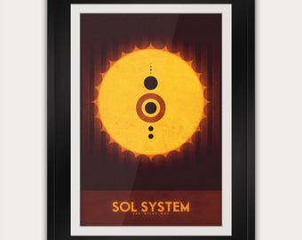 Minimalistyczny plakat lub pocztówka z Układem Słonecznym - wydruk artystyczny Galaxy - wystrój domu z podróżami kosmicznymi - astronomia NASA - retro futurystyczny wydruk w stylu art déco