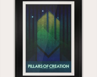 Pillars of Creation - postkaart of poster - Galaxy Art Print - Space Travel Home Decor - NASA-astronomie - retro futuristische art-decoprint