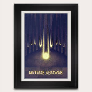 Chuva de meteoros - Cartão postal ou pôster - Impressão de arte da galáxia - Decoração de casa de viagem espacial - Astronomia da NASA - Impressão de arte déco futurista retrô