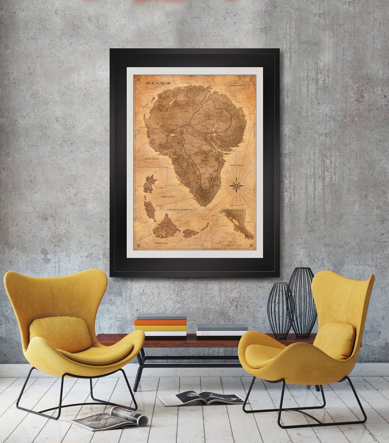 Jurassic Park Map Poster Dinosaur Decor Isla Nublar Map The Lost World Sepia Vintage Design Frame not Included image 6