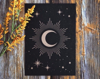 Lunar Art Print: metallic koperinktzeefdruk op zwart papier (5 x 7 inch)
