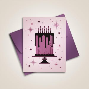 Bolo de Aniversário Celestial - Cartão de Felicitações