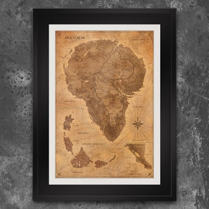 Jurassic Park-kaartposter - dinosaurusdecor - kaart Isla Nublar - The Lost World - sepia vintage design - lijst niet inbegrepen