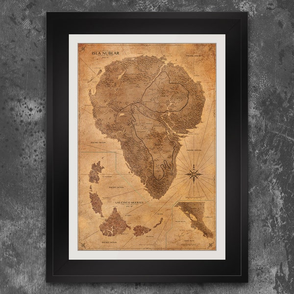 Jurassic Park Map Poster - Dinosaur Decor - Isla Nublar Map - The Lost World - Frame not Included