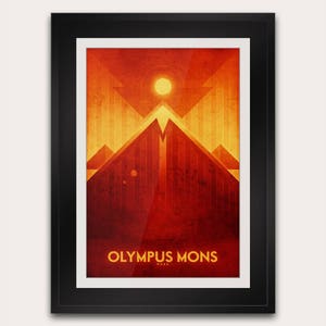 Olympus Mons sur Mars - carte postale ou poster - impression d'art galaxie - décoration voyage dans l'espace - astronomie de la NASA - impression art déco rétro futuriste