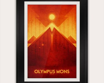 Olympus Mons on Mars - Postcard or Poster - Galaxy Art Print - Space Travel Home Decor - NASA Astronomy - Retro Futuristic Art Deco Print