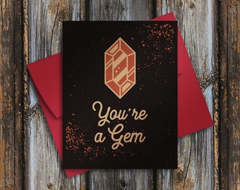 Witchy "You're a Gem" Greeting Card with Crystal Illustration