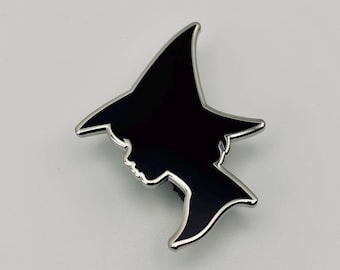 Witch Silhouette Enamel Pin – Gothic Witchy Lapel Pin, Halloween Accessory
