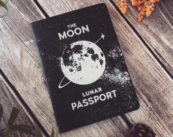 Lunar Passport - 32 Page 5X7 Inch Notebook - Retro Futuristic Moon Book - Stars Outer Space Journal - Office Astronomy