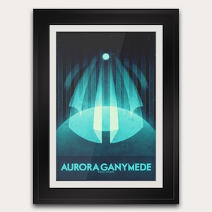 Aurora Ganimedes - Lua de Júpiter - Cartão postal ou pôster - Impressão de arte da galáxia - Decoração de casa para viagem espacial - Astronomia da NASA - Arte futurista retrô