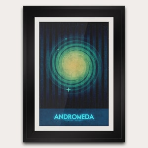 La galaxia de Andrómeda - Postal o póster - Impresión artística de galaxia - Decoración del hogar de viajes espaciales - Astronomía de la NASA - Impresión art déco retro futurista