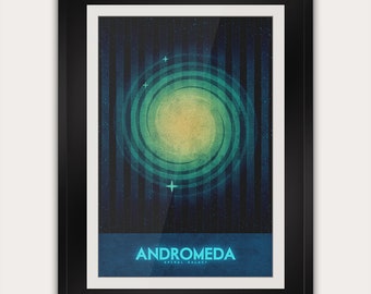 De Andromeda Galaxy - ansichtkaart of poster - Galaxy Art Print - Space Travel Home Decor - NASA astronomie - retro futuristische art deco print