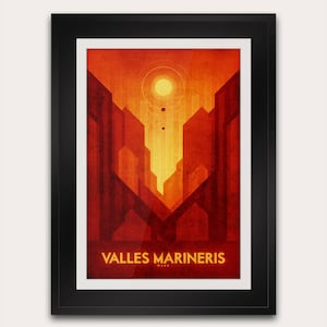Valles Marineris auf dem Mars - Postkarte oder Poster - Galaxie Kunstdruck - Space Travel Home Decor - NASA Astronomie - Retro Futuristisches Art Deco