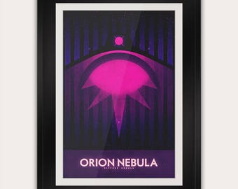 Raumfahrt Poster - Der Orionnebel - Minimalistische Wissenschaft Wohndekor - NASA Astronomie - Retro futuristischer Art Deco Druck